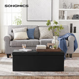 SONGMICS MAZIE Collection - 30 Inches Storage Ottoman Bench with Flipping Lid, Storage Chest Footstool, Load 660 lb, for Entryway, Living Room, Bedroom, Synthetic Leather, Black ULSF45BK