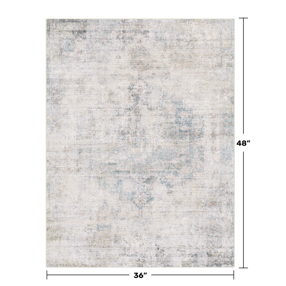 Neutral Living Room Rug - 10x14 Farmhouse Beige Brown Large Area Rug for Dining Room, Bedroom, Low Pile Lightweight Washable