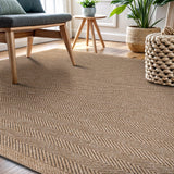 CAMILSON Easy Jute Rug 10x14, Indoor Outdoor Natural Color Fiber Area Rugs for Living Room Patio and Kitchen Rug Herringbone Woven Design Easy-Cleaning Washable Outside Carpet Alfombras 10 x 14