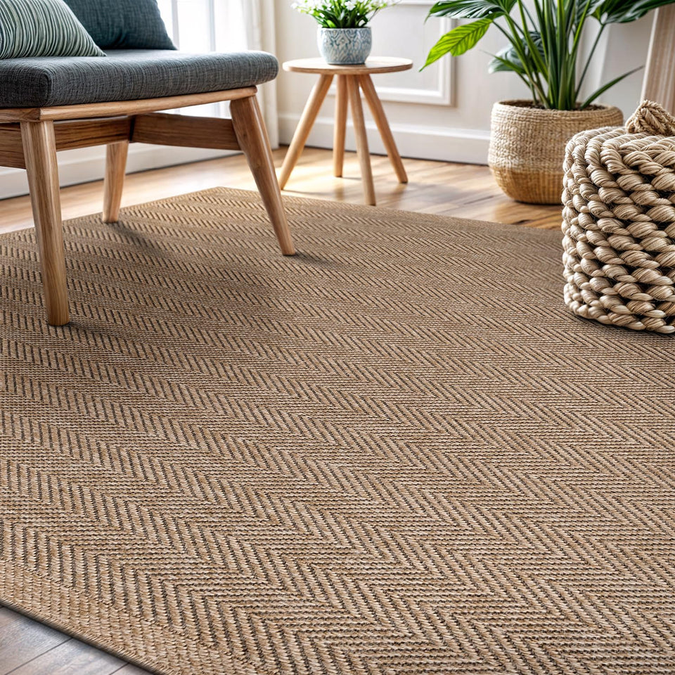 CAMILSON Easy Jute Rug 10x14, Indoor Outdoor Natural Color Fiber Area Rugs for Living Room Patio and Kitchen Rug, Sisal Boho Woven Design, Easy-Cleaning, Washable Outside Carpet Alfombras (10 x 14)