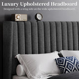 Yaheetech King Bed Frame Upholstered Platform Bed with Fabric Headboard, Wing Edge Design/Non-Slip and Noise-Free/Wooden Slats Support/No Box Spring Needed/Easy Assembly, Ivory King Bed