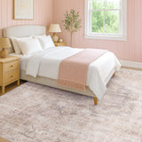 Neutral Living Room Rug - 10x14 Farmhouse Beige Brown Large Area Rug for Dining Room, Bedroom, Low Pile Lightweight Washable