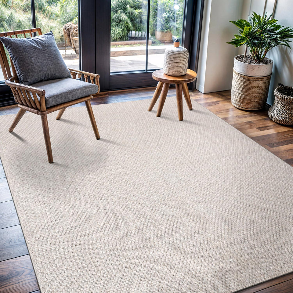 CAMILSON Easy Jute Rug 10x14, Indoor Outdoor Natural Color Fiber Area Rugs for Living Room Patio and Kitchen Rug Herringbone Woven Design Easy-Cleaning Washable Outside Carpet Alfombras 10 x 14