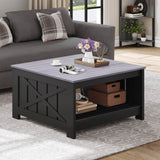 YITAHOME Coffee Table Farmhouse Coffee Table with Storage Rustic Wood Cocktail Table, Square Coffee Tables for Living Meeting Room with Half Open Storage Compartment, Grey Wash