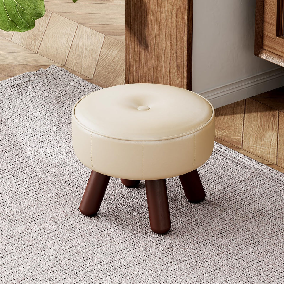 oakvivo 13in Small Foot Stool Ottoman, Round Faux Leather Foot Rest for Couch, Under Desk Pouf Footstool Footrest with Non-Skid Rubber Legs for Ling Room, Bedroom, 13''L x 13''W x 10.2''H, Green