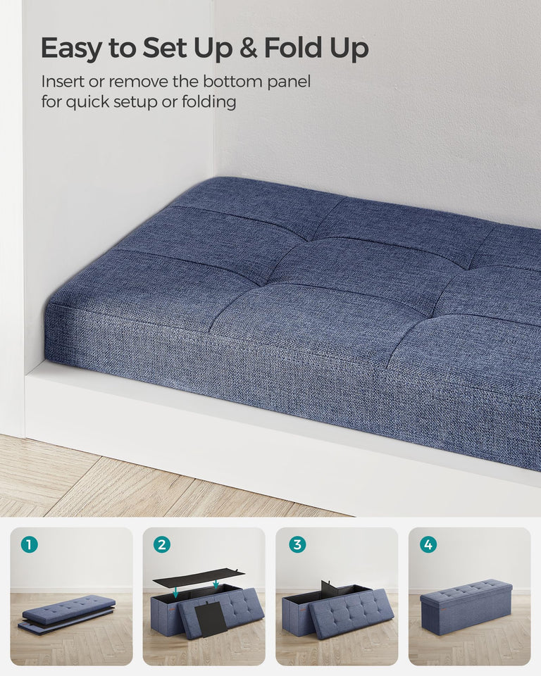 SONGMICS MAZIE Collection - 43 Inches Folding Storage Ottoman Bench, Ottoman Foot Rest, End of Bed Bench, Storage Chest, Load 660 lb, for Living Room, Bedroom, Entryway, Dark Gray ULSF77K