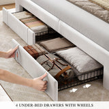 YITAHOME King Size Bed Frame with Adjustable Headboard, 4 Storage Drawers and RGB LED Lights, Velvet Upholstered Platform Bed with USB Ports, No Box Spring Needed, Fast Assembly, Noise-Free, Black