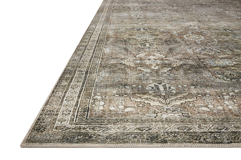 Loloi Layla Collection LAY-03 Olive/Charcoal 9'-0" x 12'-0" .13" Thick Area Rug, Soft, Durable, Vintage Inspired, Distressed, Low Pile, Non-Shedding, Easy Clean, Printed, Living Room Rug