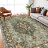 TOPRUUG Washable Oriental Area Rug - 12x15 Rugs for Living Room Soft Carpet for Bedroom Waterproof Floral Distressed Indoor Stain Resistant Non-Shedding Floor Carpets (Green, 12x15)