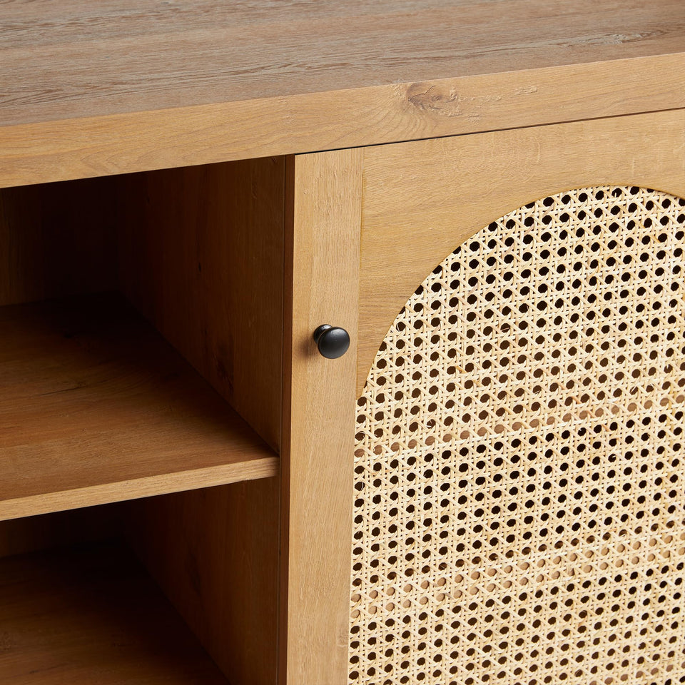 Walker Edison Sasha 4-Door Reeded Sideboard Buffet with Cord Management, 70 Inch, Coastal Oak