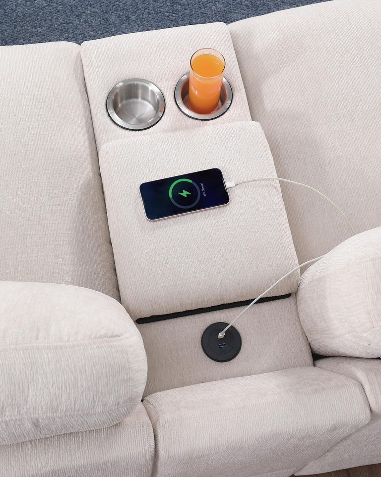 YOPTO 127" L-Shaped Sectional Couch with Movable Ottoman & 6 Throw Pillows,7 Seat Chenille Upholstered Sofa W/2 Cup Holder,USB Port & Hidden Storage Box,DIY Combination,for Living Room,Apartment,Beige