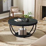 Tribesigns Round Coffee Table, 31.7" Wooden 2-Tier Circle Coffee Table with Storage Shelves, Modern Accent Cocktail Table Center Table for Living Room, Rustic Brown