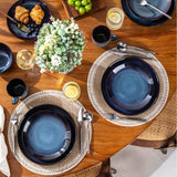 LeRatio Ceramic Dinnerware Sets for 6,Plates and Bowls Sets,Handmade Reactive Glaze Dishes Set,Chip Resistant and Scratch Resistant | Oven&Dishwasher & Microwave Safe-Blue(18PCS)