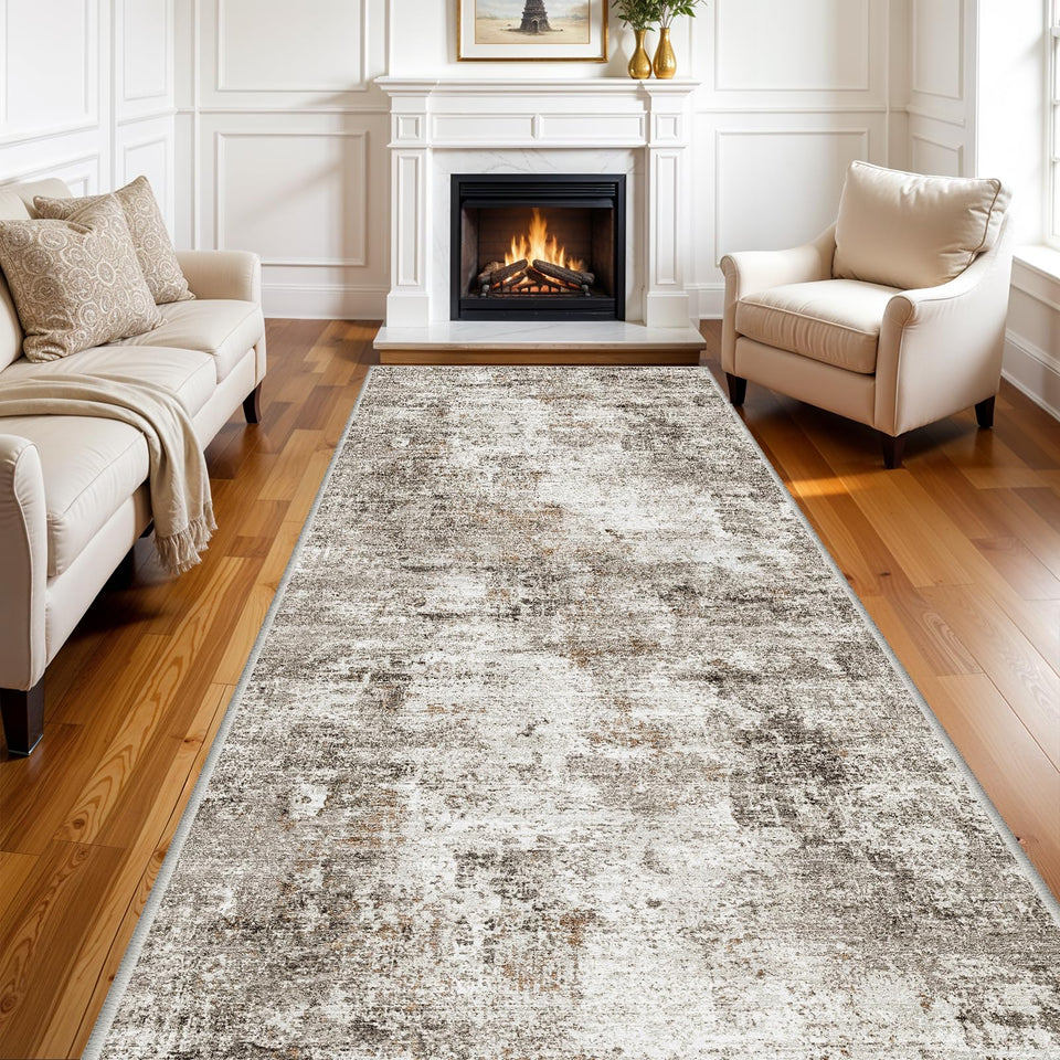 12x15 Area Rug for Living Room – Large Modern Neutral Abstract Thin Washable Carpet, Soft Low Pile Non-Slip Stain-Resistant for Bedroom Dining Room Home Office (Beige Grey)