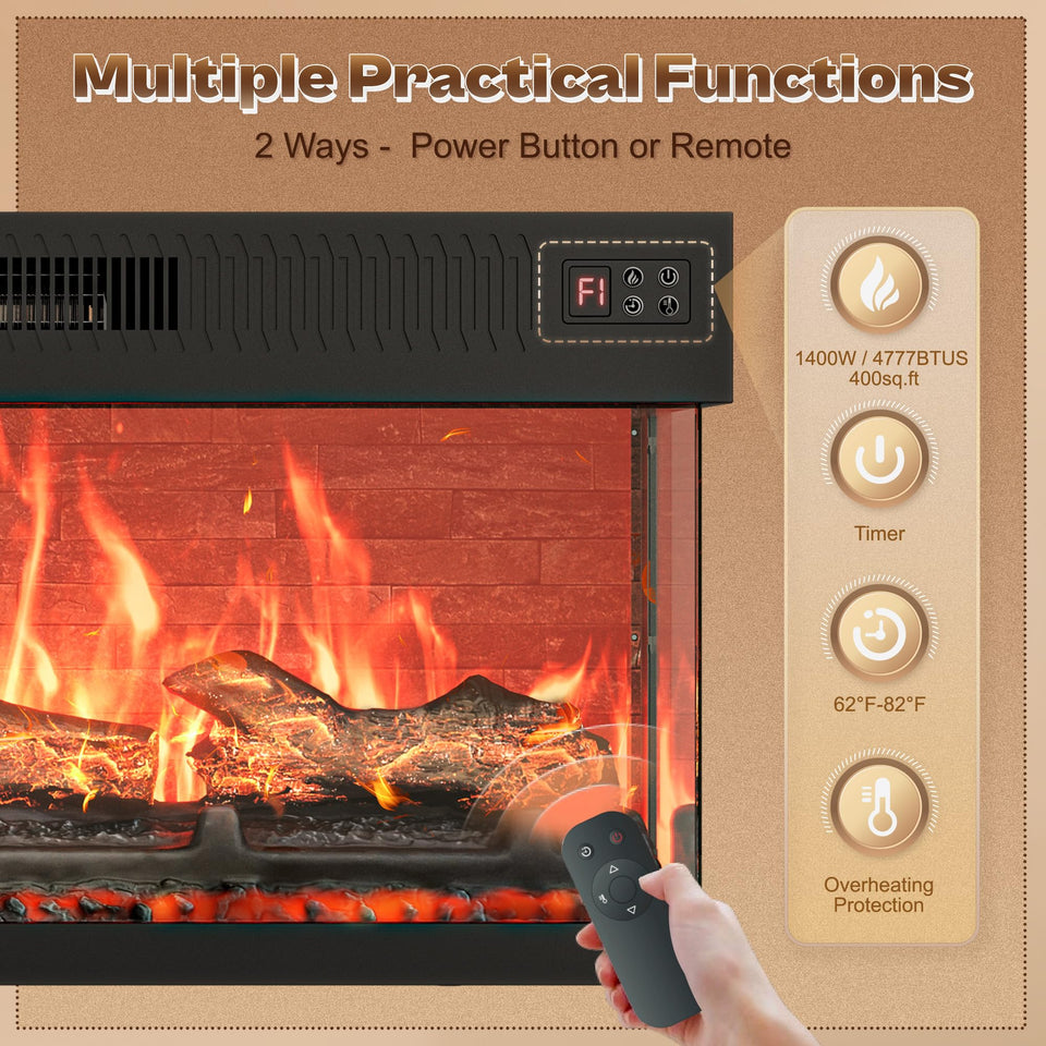 Huuger Fireplace TV Stand with LED Lights for 75 Inch TV, 3-Side Glass Fireplace Entertainment Center, 70 Inch Farmhouse Television Stands Stand with 4 Deep Drawers for Living Room, Brown