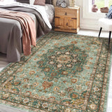 TOPRUUG Washable Oriental Area Rug - 12x15 Rugs for Living Room Soft Carpet for Bedroom Waterproof Floral Distressed Indoor Stain Resistant Non-Shedding Floor Carpets (Green, 12x15)