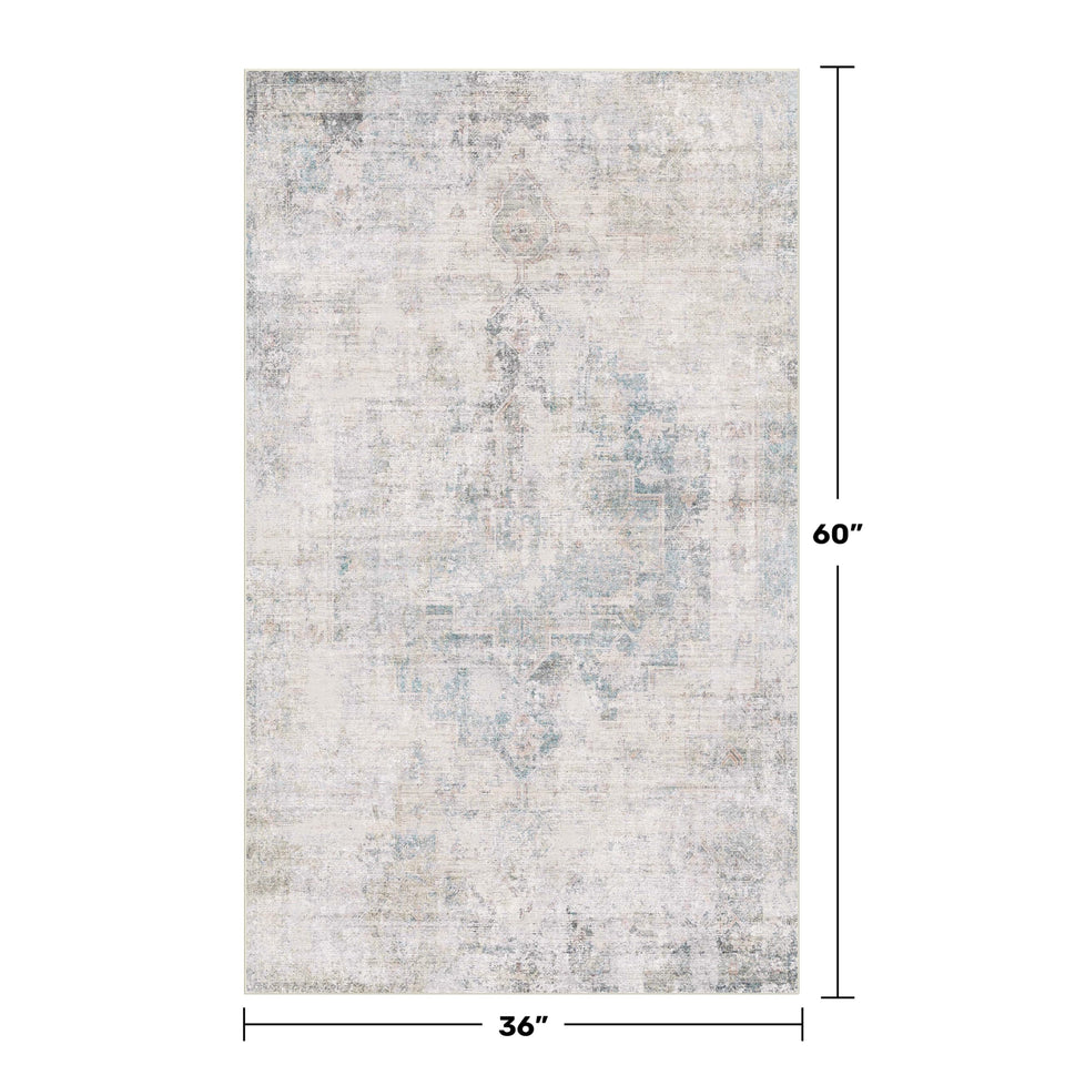 Neutral Living Room Rug - 10x14 Farmhouse Beige Brown Large Area Rug for Dining Room, Bedroom, Low Pile Lightweight Washable