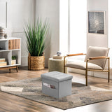 AmasSmile Storage Ottoman Folding Foot Rest Stool, Leather Footstool Bench, Short Ottoman Stool, Storage Foot Rest Store, Books (Black, 17" D x 13" W x 13" H)