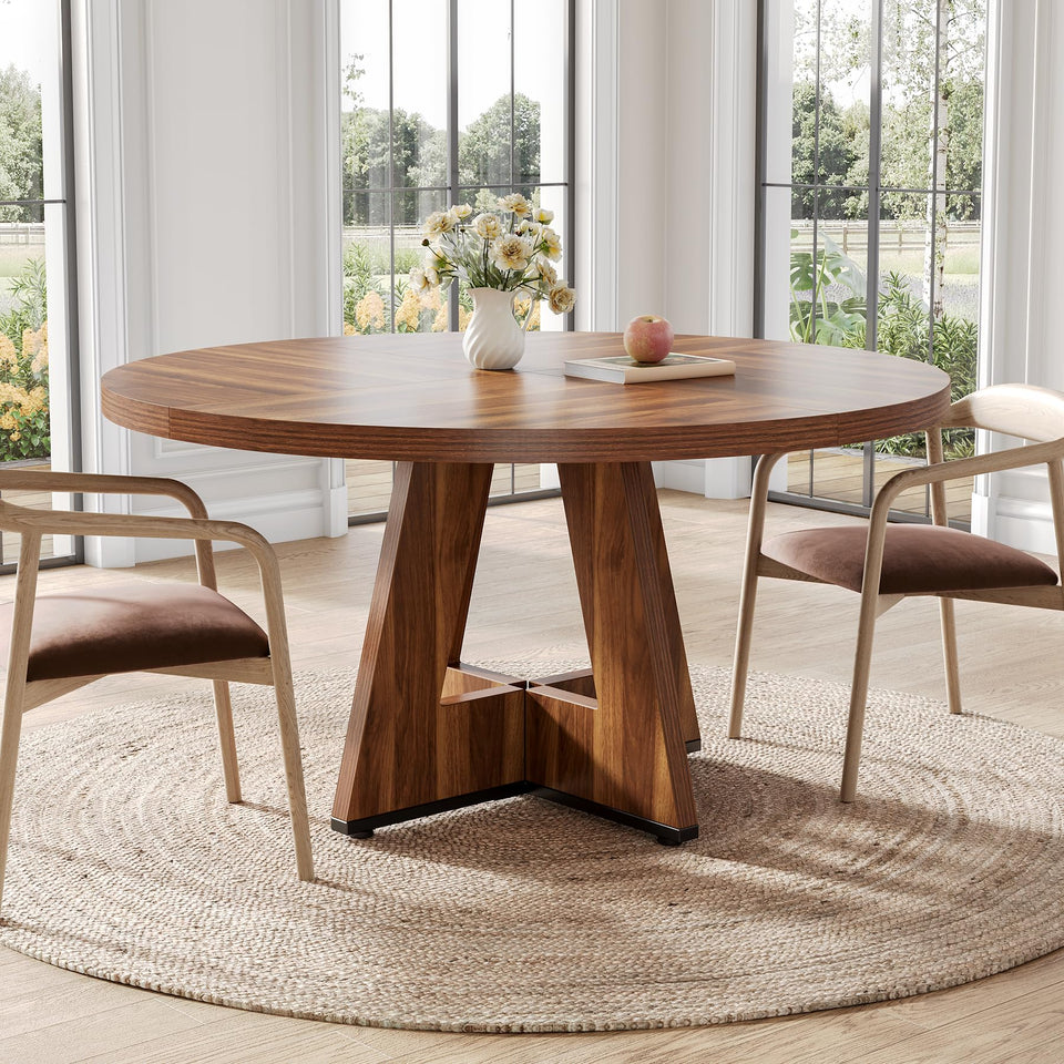 LITTLE TREE Round Dining Table for 4-6 People, 47 Inches Dining Room Table with Wooden Pedestal Base, Brown Dinner Tables, Circle Kitchen Tables for Dining Room, Kitchen, Living Room(Table Only)