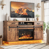 59'' Fireplace TV Stand with 3D Flame Electric Fireplace Heater, 34'' Tall Farmhouse TV Stand for 65 Inch TV, Entertainment Center TV Console with 2 Drawers, Sliding Barn Door for Living Room - White