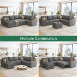HONBAY Sectional Sleeper Sofa with Pull Out Bed, U Shaped Couch with Storage, Modular Sectional Couches for Living Room, Dark Grey
