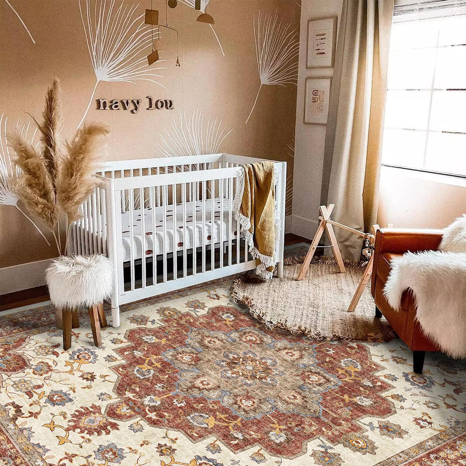 TOPRUUG Washable Oriental Area Rug - 12x15 Rugs for Living Room Soft Carpet for Bedroom Waterproof Floral Distressed Indoor Stain Resistant Non-Shedding Floor Carpets (Green, 12x15)