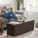 SONGMICS MAZIE Collection - 30 Inches Storage Ottoman Bench with Flipping Lid, Storage Chest Footstool, Load 660 lb, for Entryway, Living Room, Bedroom, Synthetic Leather, Black ULSF45BK