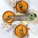 GBHOME Ceramic Dinnerware Sets for 8, 24 Pieces Stoneware Plates and Bowls Sets, Scratch Resistant Dishes, Dishwasher & Microwave Safe, Reactive Glaze-Green Wheat