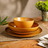 Bloomhouse Santorini Mist Double Bowl Terracotta Reactive Glaze Plates and Bowls Dinnerware Set - Amber, Service for Four (16pcs)