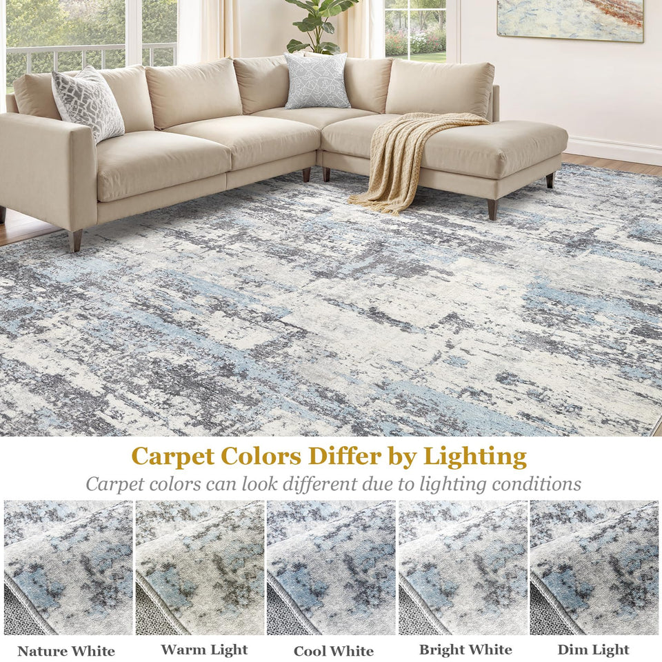 Area Rugs for Living Room: 12x15 Abstract Washable Rug Modern Neutral Large Soft Stain Resistant Non-Slip Backing Machine Table for Bedroom Dining Room Indoor Home Office Carpet - Gold Brown