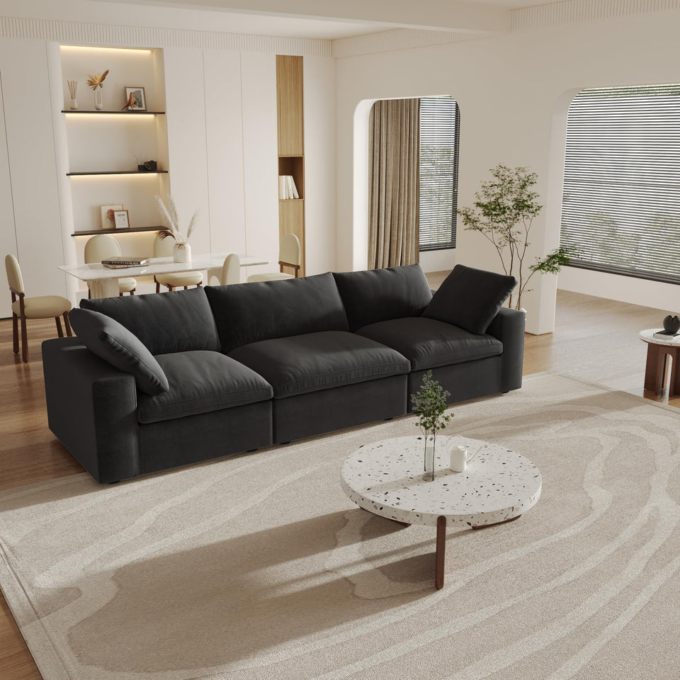 160.6" Cloud Couch Modular Sectional Sofa for Livingroom,Oversized Convertible Sofa with Storage Ottomans,6 Seat Wide Couches,Cushion Covers Removable (Khaki, 6 Seater)