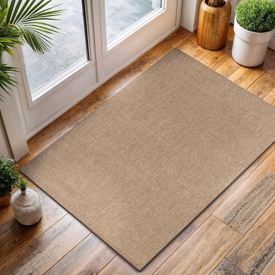 CAMILSON Easy Jute Rug 10x14, Indoor Outdoor Natural Color Fiber Area Rugs for Living Room Patio and Kitchen Rug Herringbone Woven Design Easy-Cleaning Washable Outside Carpet Alfombras 10 x 14