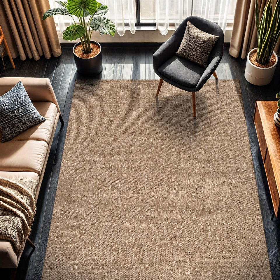 CAMILSON Easy Jute Rug 10x14, Indoor Outdoor Natural Color Fiber Area Rugs for Living Room Patio and Kitchen Rug, Sisal Boho Woven Design, Easy-Cleaning, Washable Outside Carpet Alfombras (10 x 14)