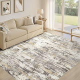 Area Rugs for Living Room: 12x15 Abstract Washable Rug Modern Neutral Large Soft Stain Resistant Non-Slip Backing Machine Table for Bedroom Dining Room Indoor Home Office Carpet - Gold Brown