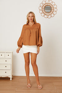 Balloon Sleeve Collared Neck Blouse