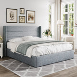 Allewie King Size Lift Up Storage Bed, Modern Wingback Headboard, Hydraulic Support, No Box Spring Needed, Light Beige