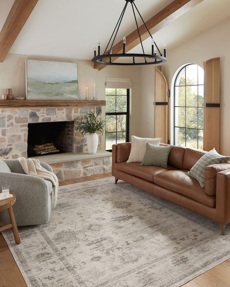 Loloi Magnolia Home by Joanna Gaines Millie Collection MIE-02 Sky/Gold 7'-10" x 10', .25" Pile Height, Area Rug