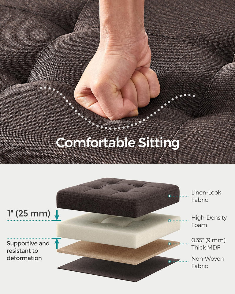 SONGMICS MAZIE Collection - 43 Inches Folding Storage Ottoman Bench, Ottoman Foot Rest, End of Bed Bench, Storage Chest, Load 660 lb, for Living Room, Bedroom, Entryway, Dark Gray ULSF77K