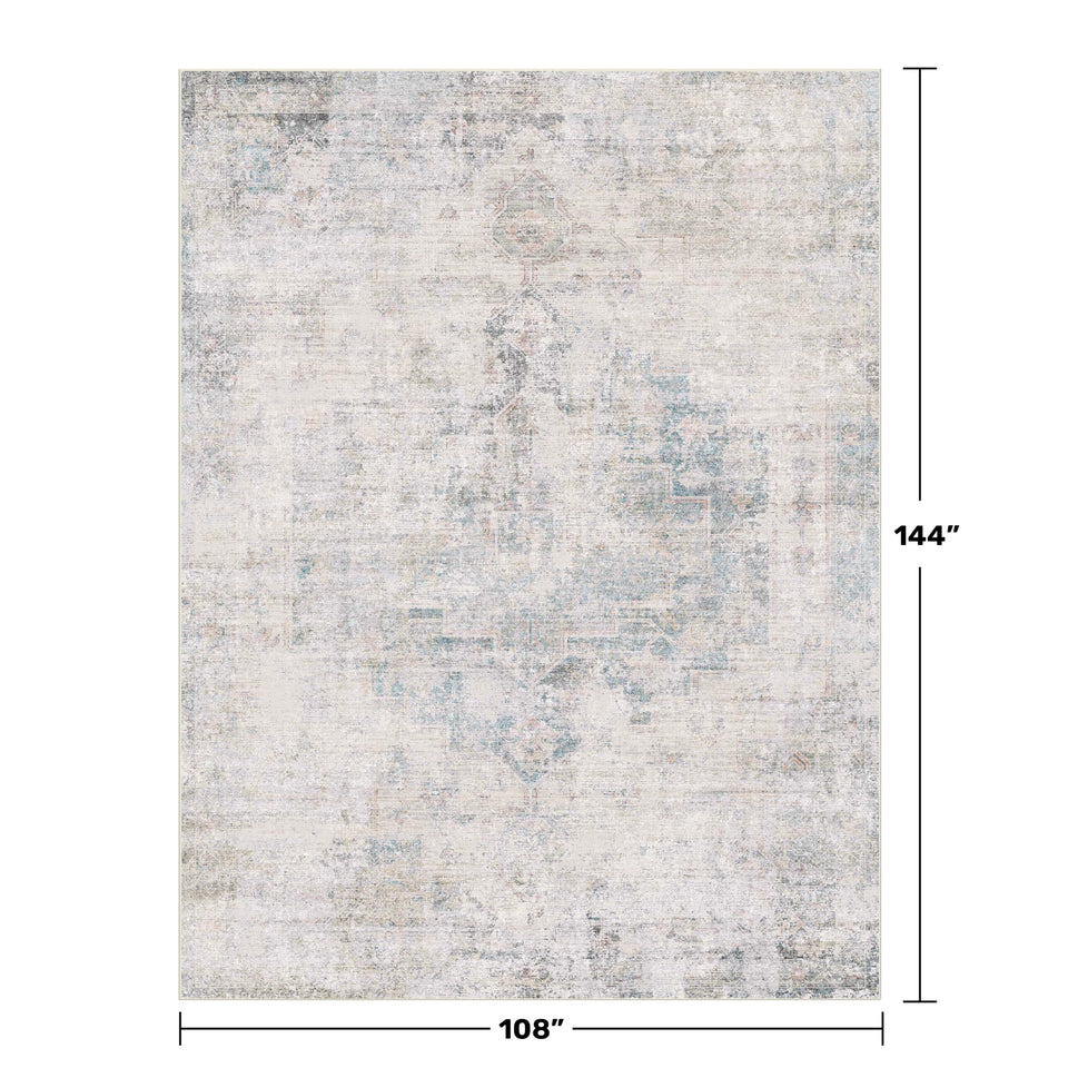 Neutral Living Room Rug - 10x14 Farmhouse Beige Brown Large Area Rug for Dining Room, Bedroom, Low Pile Lightweight Washable