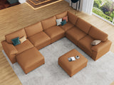 EASE MOOSE Leather Sectional Couch, Oversized Modular Sectional Sofas, Wide Deep Seat Modular Couch, Scratch Resistant Faux Leather Material, L Shaped Sofa for Big Spaces,Beige
