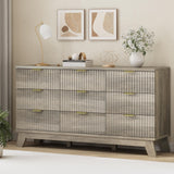 Fluted Dresser for Bedroom with 9 Drawers, 57" Wide Modern Chest of Drawers with Metal Handle, Wooden Dresser TV Stand, Wood Closet Clothes Storage Organizer for Living Room, Hallway, Natural Oak