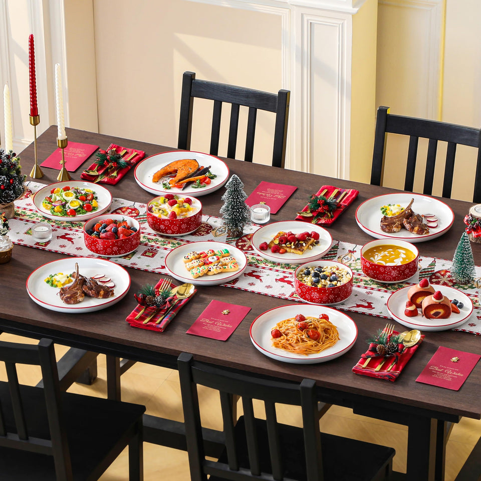 MALACASA Plates and Bowls Sets, 24 Pieces Modern Porcelain Dinnerware Set for 6 Ceramic Dishware Dishes White Kitchen Dinner Dining Ware Set wtih Black Rim Microwave and Dishwasher Safe, Series LUNA