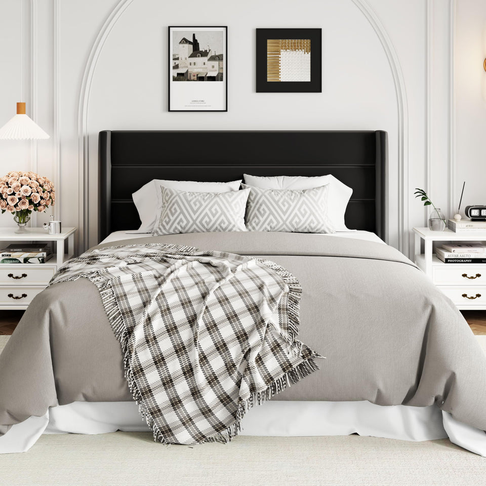 Allewie King Size Lift Up Storage Bed, Modern Wingback Headboard, Hydraulic Support, No Box Spring Needed, Light Beige