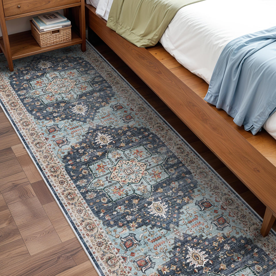 TOPRUUG Washable Oriental Area Rug - 12x15 Rugs for Living Room Soft Carpet for Bedroom Waterproof Floral Distressed Indoor Stain Resistant Non-Shedding Floor Carpets (Green, 12x15)