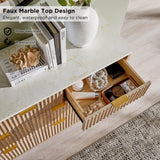 T4TREAM Fluted 7 Drawers Dresser, 54" Wide Modern Chest of Drawers with Faux Marble Top, Curved Profile Design, Dresser TV Stand, Wood Drawer Organizer for Bedroom, Living Room, Hallway, Natural Oak