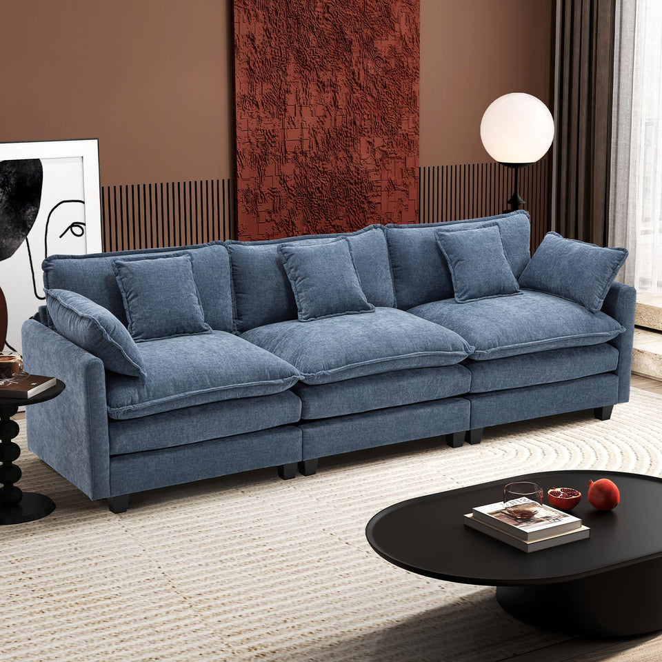 Ihanherry 146" U-Shaped Modern Sofa Modular Sectional Cloud Couch with 2 Ottoman, 6-Seat Chenille Deep Seat Sofa with 6 Pillows for Living Room, Bedroom and Apartment, Grey