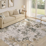 Area Rugs for Living Room: 12x15 Abstract Washable Rug Modern Neutral Large Soft Stain Resistant Non-Slip Backing Machine Table for Bedroom Dining Room Indoor Home Office Carpet - Gold Brown