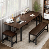 Feonase 5-Piece Dining Table Set for 4-8 People, 63" Large Extendable Kitchen Table Set with 2 Benches and 2 Square Stools, Dining Room Table with MDF Wood Board, Easy Assembly, Black