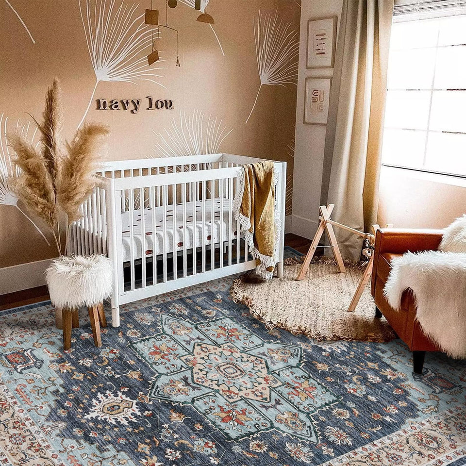 TOPRUUG Washable Oriental Area Rug - 12x15 Rugs for Living Room Soft Carpet for Bedroom Waterproof Floral Distressed Indoor Stain Resistant Non-Shedding Floor Carpets (Green, 12x15)