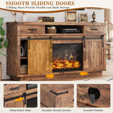 59'' Fireplace TV Stand with 3D Flame Electric Fireplace Heater, 34'' Tall Farmhouse TV Stand for 65 Inch TV, Entertainment Center TV Console with 2 Drawers, Sliding Barn Door for Living Room - White